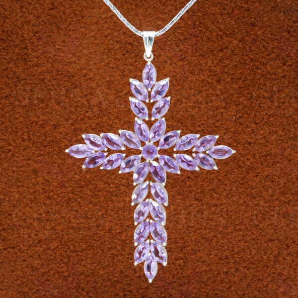 Amethyst Cross Shape Gemstone Studded 925 Sterling Silver Pendant SP02-1136