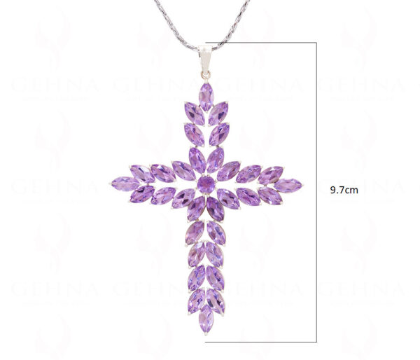 Amethyst Cross Shape Gemstone Studded 925 Sterling Silver Pendant SP02-1136