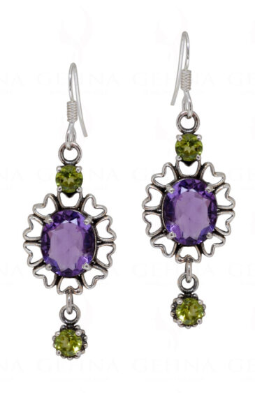 Amethyst & Peridot Gemstone Studded 925 Sterling Silver Earrings SE04-1137