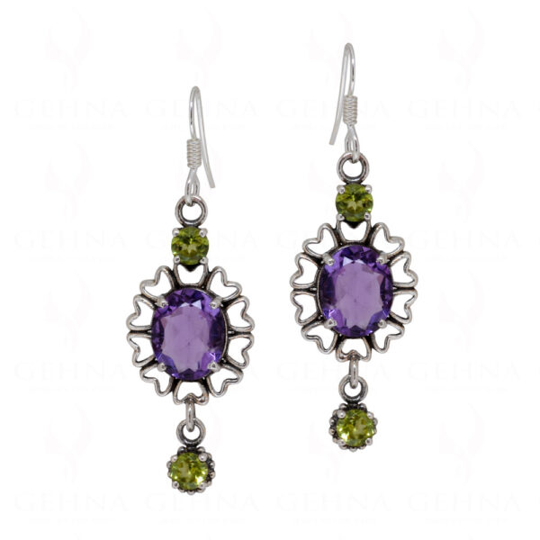 Amethyst & Peridot Gemstone Studded 925 Sterling Silver Earrings SE04-1137