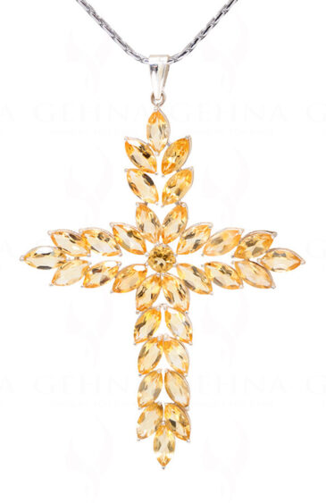 Citrine Cross Shape Gemstone Studded 925 Sterling Silver Pendant SP02-1137