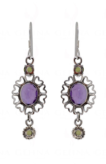 Amethyst & Peridot Gemstone Studded 925 Sterling Silver Earrings SE04-1137