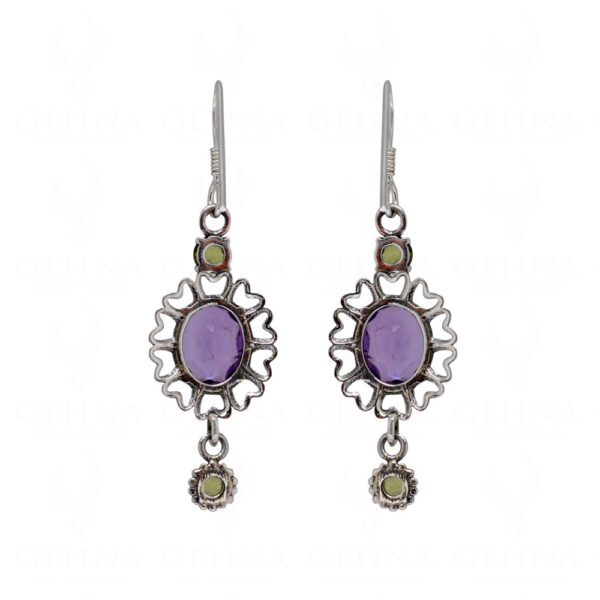 Amethyst & Peridot Gemstone Studded 925 Sterling Silver Earrings SE04-1137