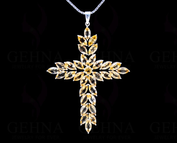 Citrine Cross Shape Gemstone Studded 925 Sterling Silver Pendant SP02-1137