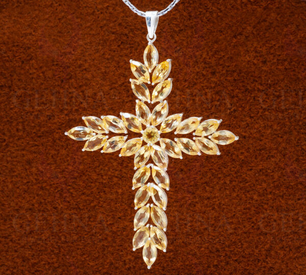 Citrine Cross Shape Gemstone Studded 925 Sterling Silver Pendant SP02-1137