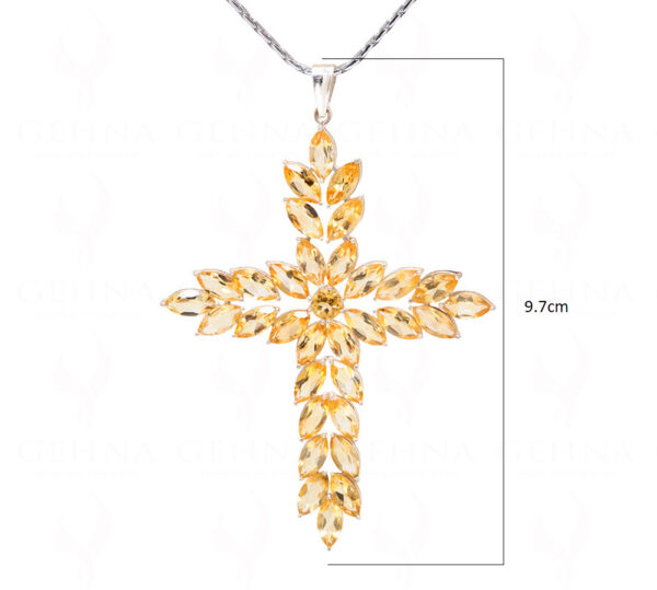 Citrine Cross Shape Gemstone Studded 925 Sterling Silver Pendant SP02-1137