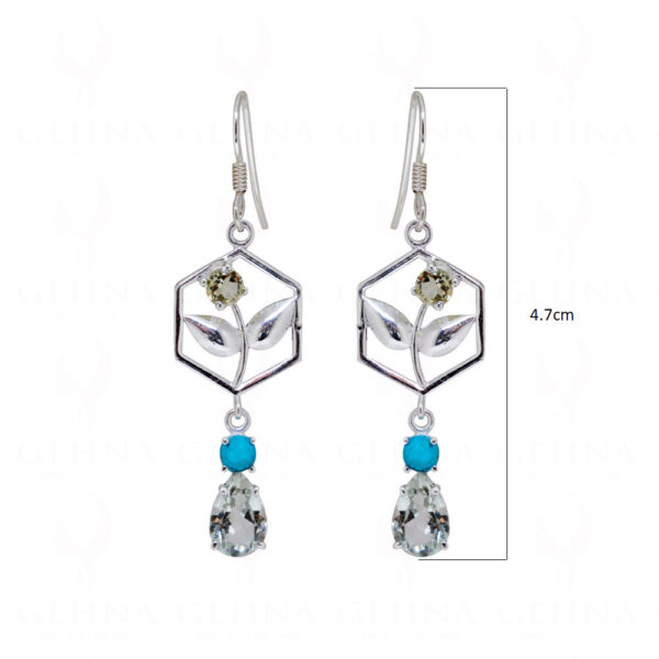 Aquamarine, Topaz & Multicolor Gemstone Studded 925 Silver Earrings SE04-1138