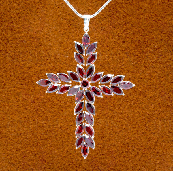 Red Garnet Cross Shape Gemstone Studded 925 Sterling Silver Pendant SP02-1138