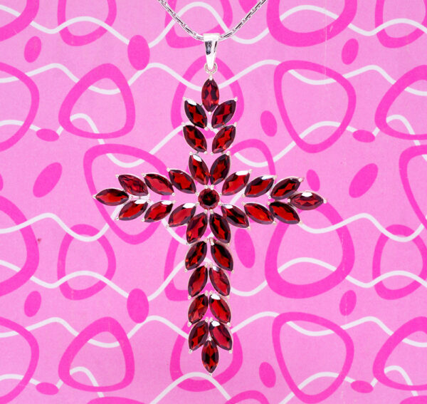 Red Garnet Cross Shape Gemstone Studded 925 Sterling Silver Pendant SP02-1138