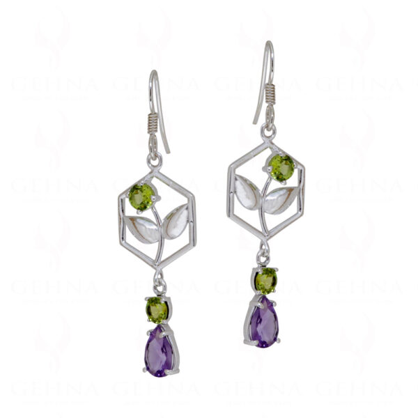 Amethyst & Peridot Gemstone Studded 925 Sterling Silver Earrings SE04-1139