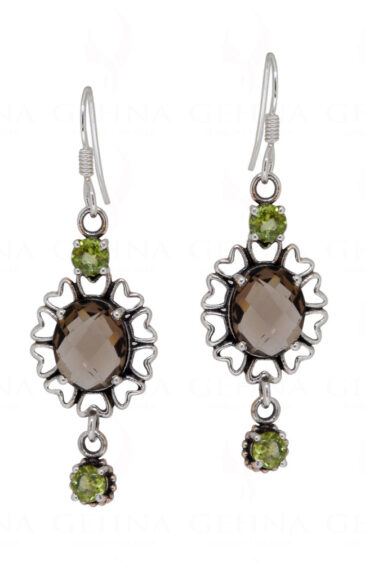 Smoky & Peridot Gemstone Studded 925 Sterling Silver Earrings SE04-1140