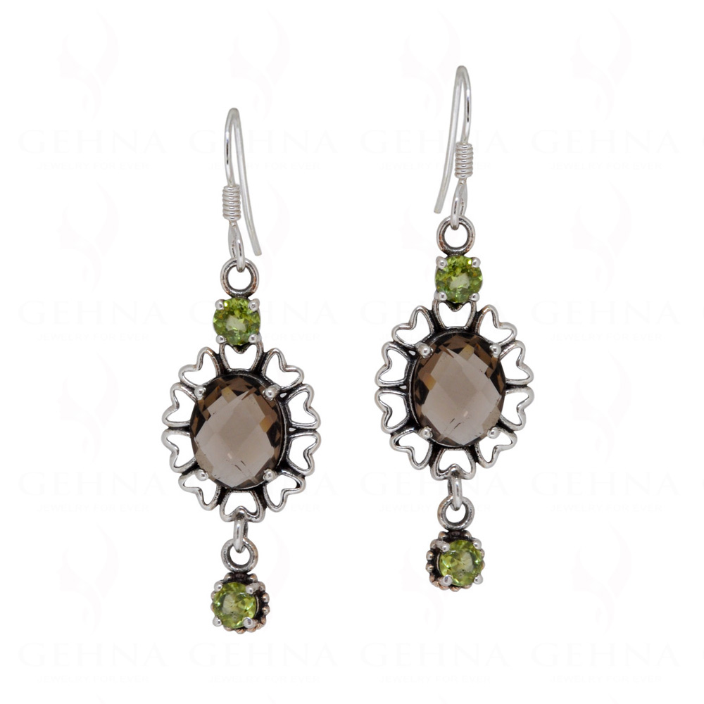 Smoky & Peridot Gemstone Studded 925 Sterling Silver Earrings SE04-1140