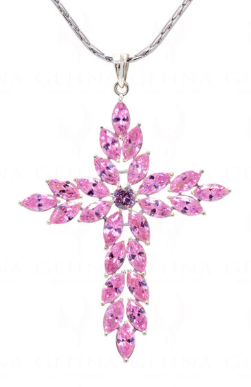 Kunzunite & Amethyst Cross Shape Gemstone Studded Silver Pendant SP02-1140