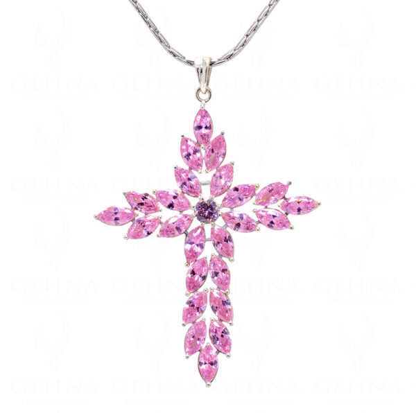 Kunzunite & Amethyst Cross Shape Gemstone Studded Silver Pendant SP02-1140