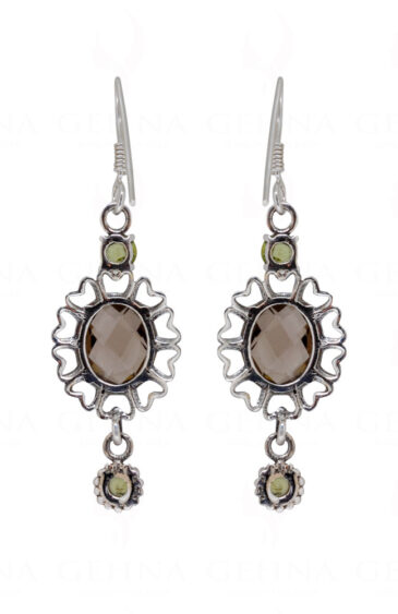 Smoky & Peridot Gemstone Studded 925 Sterling Silver Earrings SE04-1140
