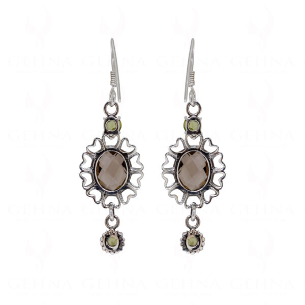 Smoky & Peridot Gemstone Studded 925 Sterling Silver Earrings SE04-1140