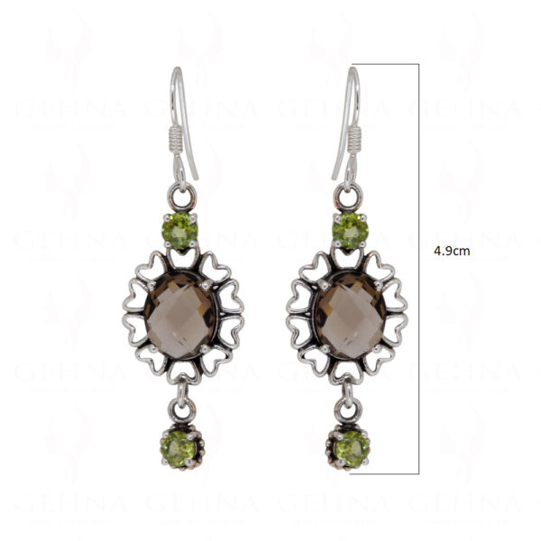 Smoky & Peridot Gemstone Studded 925 Sterling Silver Earrings SE04-1140