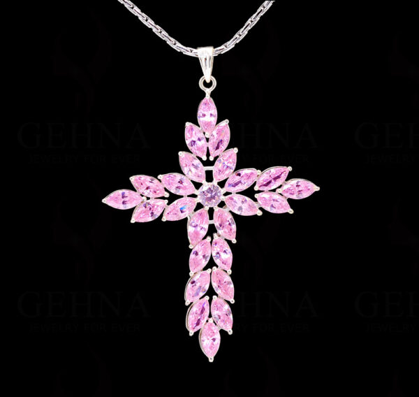 Kunzunite & Amethyst Cross Shape Gemstone Studded Silver Pendant SP02-1140