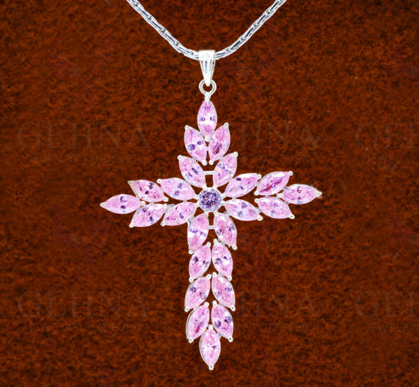 Kunzunite & Amethyst Cross Shape Gemstone Studded Silver Pendant SP02-1140