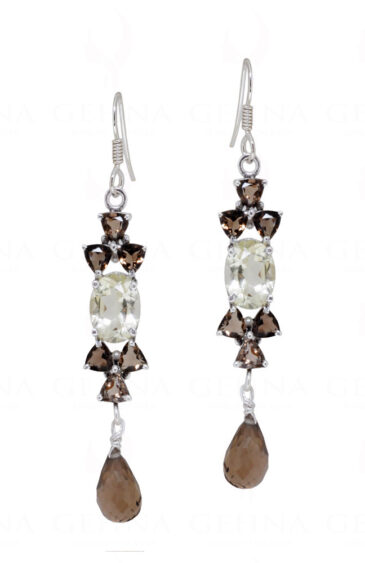 Lemon Topaz & Smoky Quartz Gemstone Studded 925 Silver Earrings SE04-1141