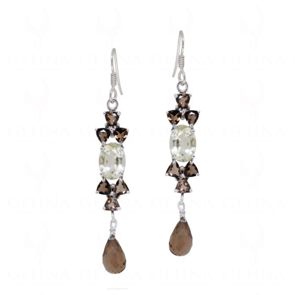 Lemon Topaz & Smoky Quartz Gemstone Studded 925 Silver Earrings SE04-1141