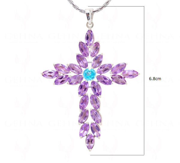 Amethyst & Topaz Cross Shape Gemstone Studded Silver Pendant SP02-1141