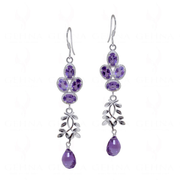 Amethyst Teardrop Shaped Gemstone Beaded 925 Silver Earrings SE04-1142