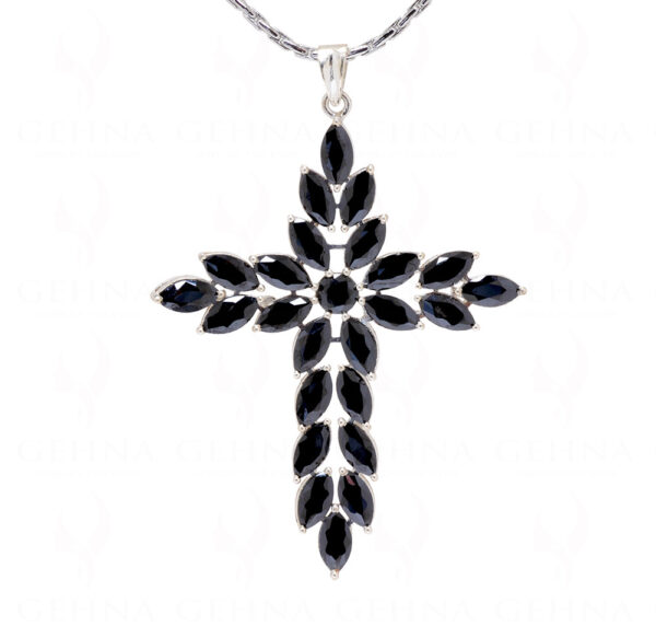 Black Spinel Cross Shape Gemstone Studded 925 Sterling Silver Pendant SP02-1142