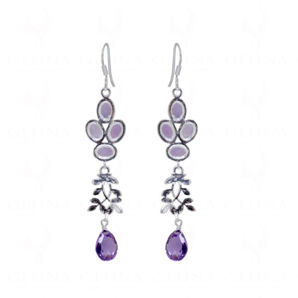 Amethyst Teardrop Shaped Gemstone Beaded 925 Silver Earrings SE04-1142