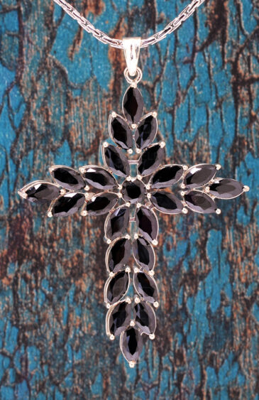 Black Spinel Cross Shape Gemstone Studded 925 Sterling Silver Pendant SP02-1142