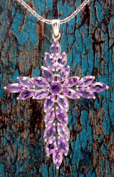 Amethyst Cross Shape Gemstone Studded 925 Sterling Silver Pendant SP02-1143