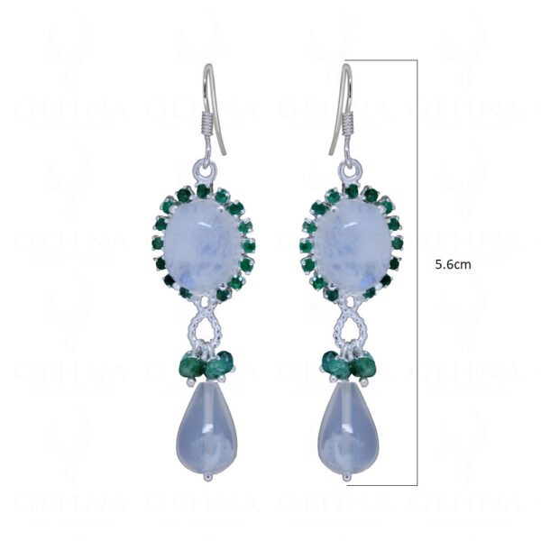 Emerald & Moonstone Gemstone Studded Teardrop Shaped 925 Silver Earring SE04-1143