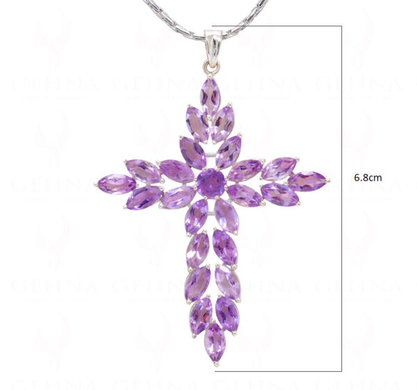 Amethyst Cross Shape Gemstone Studded 925 Sterling Silver Pendant SP02-1143