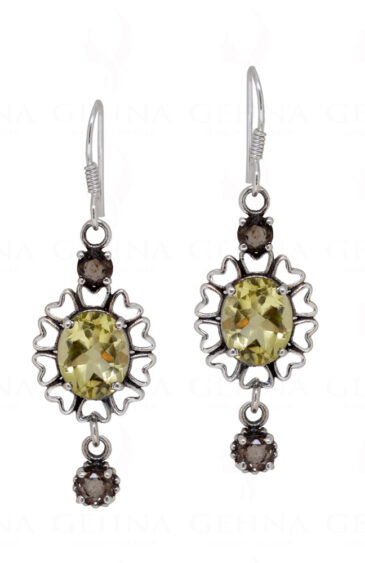 Lemon Topaz & Smoky Round Shaped Gemstone Studded 925 Silver Earrings SE04-1144