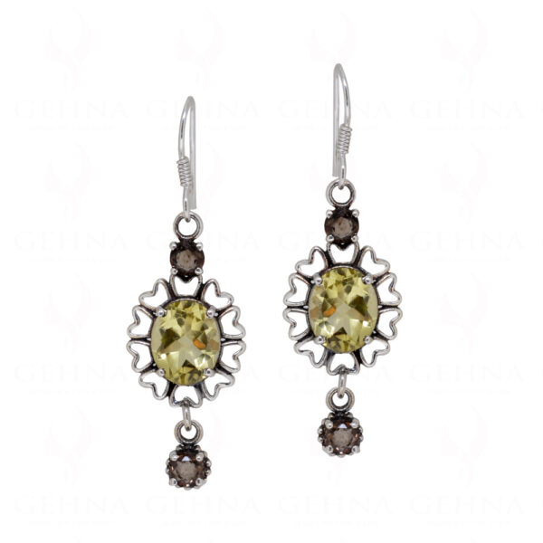 Lemon Topaz & Smoky Round Shaped Gemstone Studded 925 Silver Earrings SE04-1144