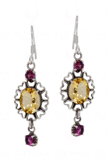 Citrine & Tourmaline Gemstone Studded 925 Sterling Silver Earrings SE04-1145