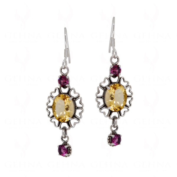 Citrine & Tourmaline Gemstone Studded 925 Sterling Silver Earrings SE04-1145