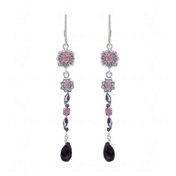 Tourmaline Flower Shaped Gemstone Studded 925 Sterling Silver Earrings SE04-1147