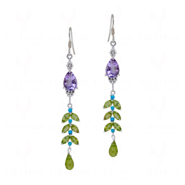 Amethyst, Turquoise & Peridot Gemstone Studded 925 Silver Earrings SE04-1149