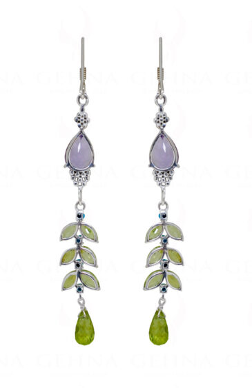 Amethyst, Turquoise & Peridot Gemstone Studded 925 Silver Earrings SE04-1149