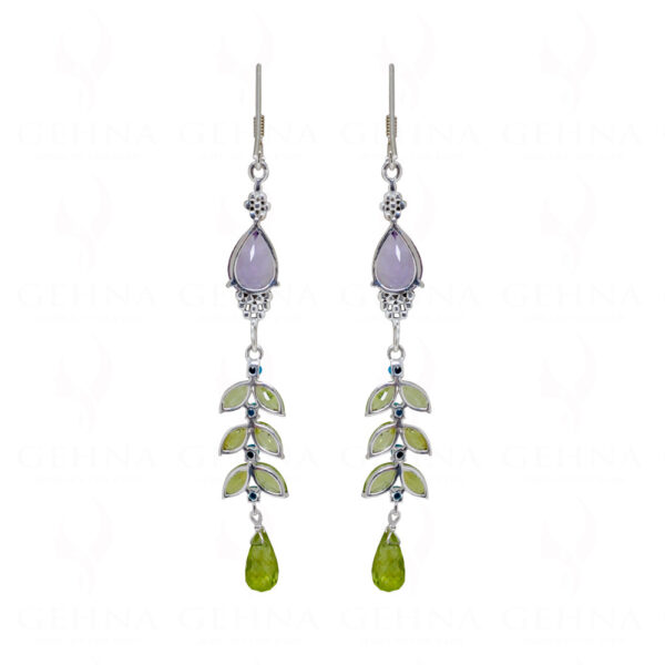 Amethyst, Turquoise & Peridot Gemstone Studded 925 Silver Earrings SE04-1149