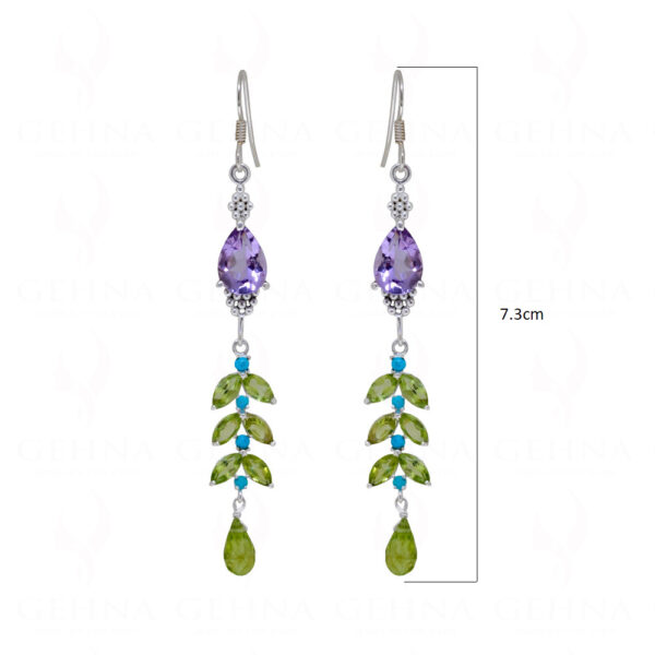 Amethyst, Turquoise & Peridot Gemstone Studded 925 Silver Earrings SE04-1149