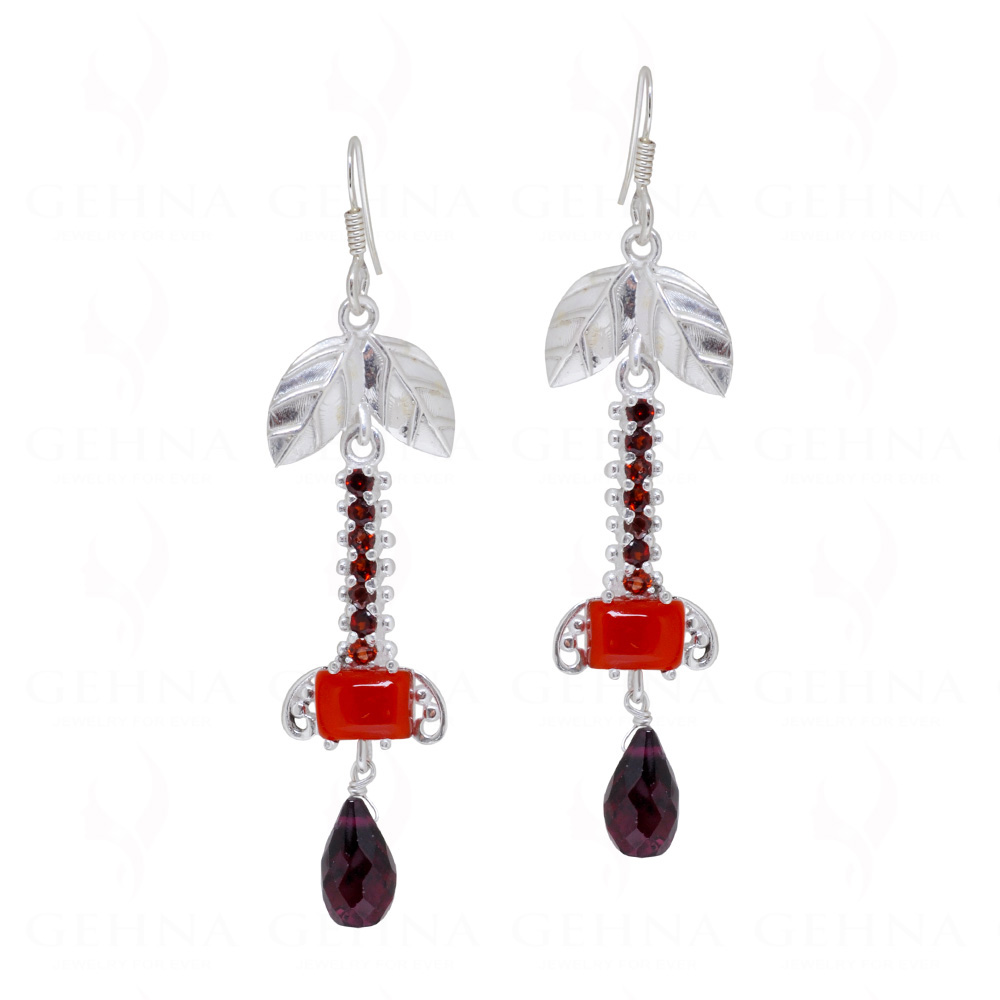 Carnelian & Tourmaline Gemstone Studded 925 Sterling Silver Earrings  SE04-1151