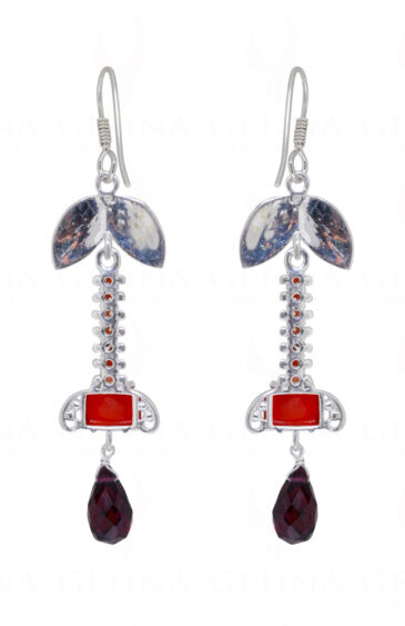 Carnelian & Tourmaline Gemstone Studded 925 Sterling Silver Earrings  SE04-1151
