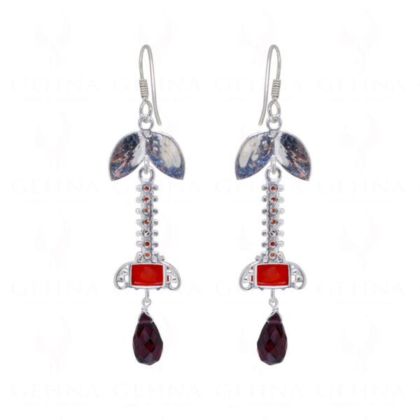 Carnelian & Tourmaline Gemstone Studded 925 Sterling Silver Earrings  SE04-1151