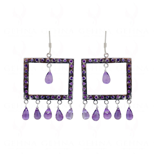 Amethyst Teardrop Shaped Gemstone Studded 925 Sterling Silver Earrings SE04-1152