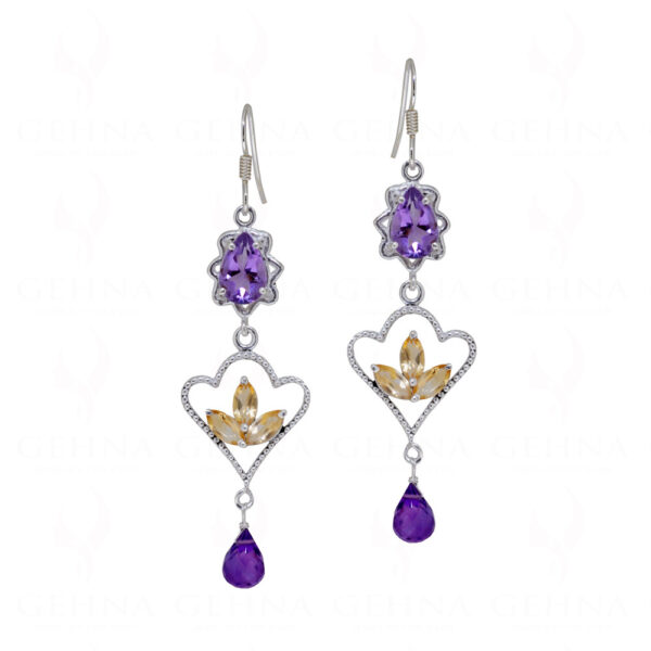 Amethyst & Citrine Gemstone Studded 925 Sterling Silver Earrings SE04-1153