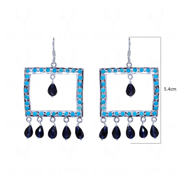 Turquoise & Iolite Pear Shaped Gemstone Studded 925 Silver Earrings SE04-1156