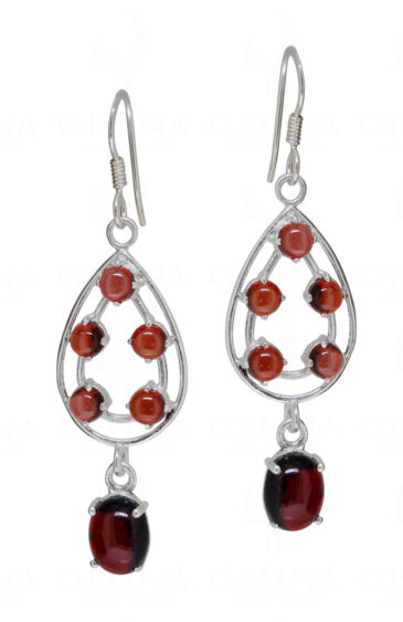 Garnet Round Shaped Gemstone Studded 925 Sterling Silver Earring SE04-1157