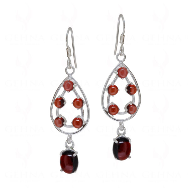 Garnet Round Shaped Gemstone Studded 925 Sterling Silver Earring SE04-1157